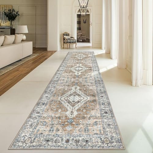 Homcomodar Distressed Läufer Teppich für Flur 80x300cm Vintage Flur Runner Teppiche Waschbare Boho Kitchen Runner Teppiche für Entryway Wäsche Daneben