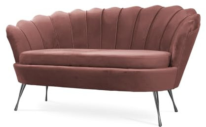 BETTSO - Sofa Muschelförmig - Couch - Sofa 2 Sitzer - Metallbeine - Relaxsessel - Sofa 3 Sitzer - Sofa Klein - Loungesessel, Wohnzimmercouch, Kleine Couch - Samt Velvet - Altrosa + Silber