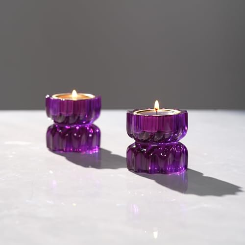 ICNBUYS Twizzle Twist Teelichthalter, Dekorativer Teelichthalter für den Tisch, romantische Dekoration, einzigartiges Wohnaccessoire, Einweihungsgeschenk, Harz Höhe 5,8 cm, 2 Stück, Lila