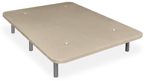 mattfy - Base tapissée renforcée pour lit, stabilité et résistance avec 5 Barres transversales et 6 Pieds métalliques filetés de 27 cm, 90 x 190, Beige