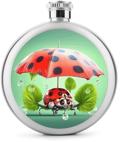 Edelstahlflasche für Likör, Marienkäfer mit Regenschirmen, klassischer Spirituosenflasche, Reiseflasche, Weinflaschen, 142 ml