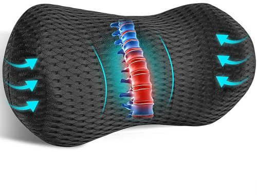 Lumbar Support Pillow for Office Chair Car Seat Back Support Pillow Lower Sleeping Pillows Pain Relief Memory Foam Back Cushion with 3D Mesh Cover Gaming Chair Pillow for Bed Rest Travel