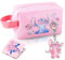 Borsa Cosmetica da Viaggio Stit, Trousse Trucchi Ragazza Con Portachiavi Piccolo Specchio, Astuccio Bambina Trousse Trucchi Bambina Borsa da Toilette Viaggio(Rosa)