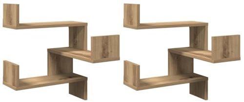 vidaXL Wand-Eckregale 2 STK. Artisan-Eiche 40x40x49,5 Holzwerkstoff, Wandregal, Wandablage, Wandeckregal, Eckregal, Hängeregal, Schweberegal, Regal