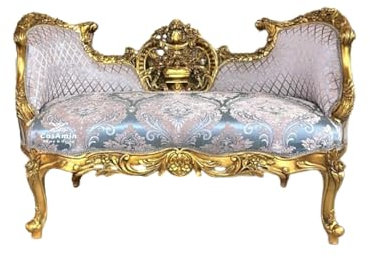 CasAmin Home & Living Bank im Königlichen Barockstil, Lounge-Couch aus Damast in Himmelblau, Zweisitzer im Französischen Antikstil mit Gold-Finish, für die Einweihungsparty zur Inneneinrichtung