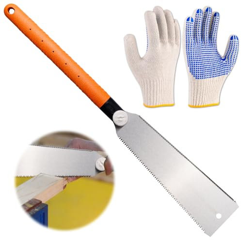 WANDGU Profi Japansäge mit Doppelseitiger Klinge: 270mm Feinsäge aus Karbonstahl, Leichte Zugsäge für Querschnitt und Längsschnitt, Ergonomischer Griff mit Schutzhandschuhe, 12 und 7 Zähne pro Zoll