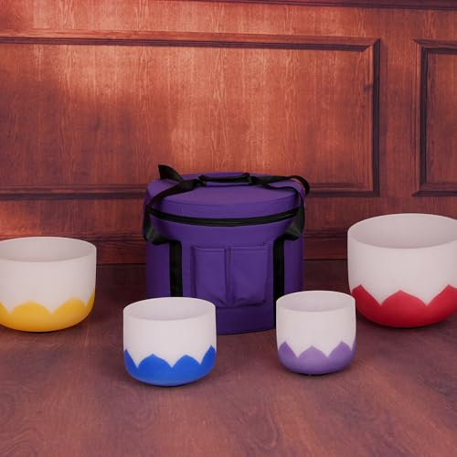 Chakra Lotus Design 432Hz Tuned Set of 7 Quartz Crystal Singing Bowl 6“B+7A+8G+9F+10E+11D+12C for Meditation, Yoga and Relaxation