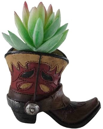 Eagrafts Succulents Plants Artificial, Mini Fake Succulents in Resin Cowboy Boot Pot with Catoon Face for Desk Livingroom Home Decoration Office Decor