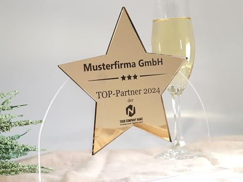 Pila Stone Moderne edler Stern Award und Trophäe, eigener Text oder Logo, Orden Medaille aus Acrylglas und Spiegelacryl- Personalisierter Pokal - Kollegen Auszeichnung, Jubiläum Preis