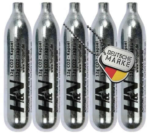 5 x 12g Co2 Kapseln für Airsoft Pistole, Softair, Paintball, Luftpistole oder Luftgewehr - H&N Sport CO2 Patronen Kapsel