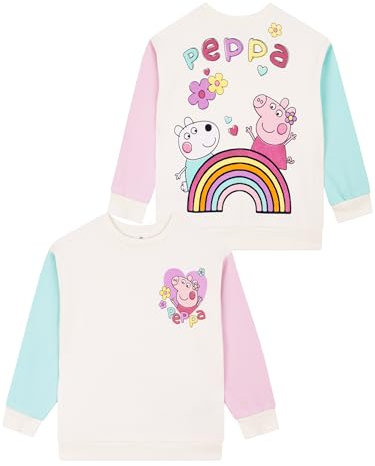 Peppa Pig Jumper | Cotton Girls Sweatshirt | Long Sleeve Kids Jumper | Glittery Girls' Jumpers for Spring | Cream 2-3 Years