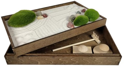 Wooden Stackable Zen Garden | White Sand with Rake & Accessories | Minimalist Decor Gift for Relaxation