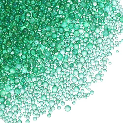 PATIKIL 1-3mm Mini Glass Bubble Beads 200g Tiny Iridescent Beads No Hole Water Droplet Balls for DIY Crafting Nail Art Resin Filler, Dark Green