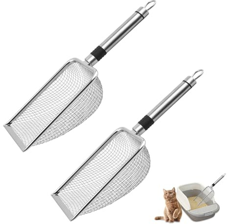 XHYASD Katzentoiletten Schaufel 2 Stück Edelstahl 3,8mm | 2 Edelstahl-Schaufeln mit 3,8 mm Präzisionslöchern zum sauberen Sieben, ergonomischer Griff für alle Streu-Arten