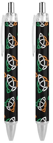 KWQDOZF Kugelschreiber mit irischem Irland-Keltikmotiv, Stammesmotiv, niedlich, einziehbarer Kugelschreiber, 0,5 mm, für Damen und Herren, Büro, 2 Stück