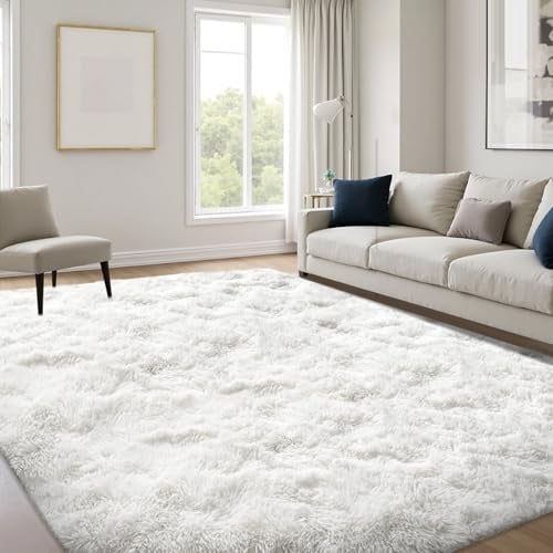 JOYARR Hochflor Wohnzimmer Teppich, Flauschig Waschbar rutschfest Moderne Teppiche für Schlafzimmer Büro Esszimmer Kinderzimmer Spielzimmer, 120x170 cm, Creme