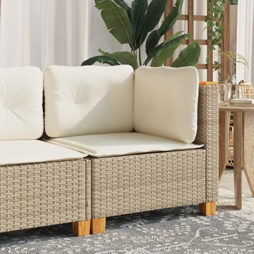 HaoChrymec Garten-Ecksofa mit Kissen, Beige, PE-Rattan, Modulares Design, Lounge Möbel Outdoor, Balkon Sofa, Gartenmöbel Set, 63.5 x 63.5 x 62 cm