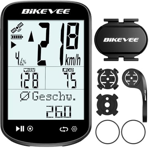 Bikevee GPS Fahrradcomputer Bluetooth ANT+ mit 2in1 Sensor | 50 Std | 2,6 Zoll Display, 10 Sprachen, Link-S App, Strava/GPX, IPX7, 1200 mAh, 70 g, 80 Std. Datenspeicher