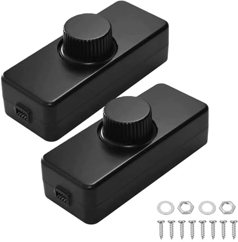 LED Dimmer Schalter, 2 Stück Dimmer für LED Lampen für LED Lampen 230v Schnurdimmer Drehschalter AC 220-240V 50Hz Dimmschalter 3-100w für Dimmbare Glühlampen LED Halogenlampen, Schwarz