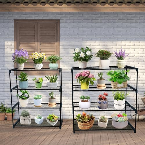 Garvee 2 Pack Plant Greenhouse Shelves,4 Tier Portable Rustproof Metal Shelf Plant Stand Rack,Outdoor/Indoor Plant Shelves w/ 72 LBS Weight Capacity,35 in x12 in x42 in