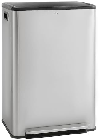 CASABEL Poubelle Tri Sélectif 60L - Poubelle 2x30L avec Pédale, Acier INOX CHROMÉ antitraces, Double Compartiments, Poubelle Cuisine, Bacs Amovibles, Poignées, Couvercles Silencieuxs, Anti Odeurs