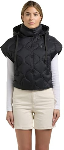 khujo Damen leichte Steppweste ärmellose kurze Übergangsjacke mit Stehkragen und abnehmbarer Kapuze Ninga XS-XXL