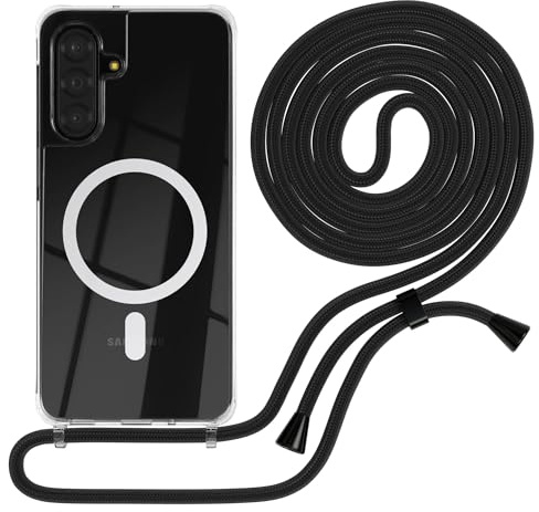 EAZY CASE - Handykette kompatibel mit Galaxy A17 Kette zum Umhängen Stoßfest Handyhülle für Galaxy A17 Silikon Hülle mit Band Handytasche Transparent als Fallschutz in Schwarz - Clips Rosé