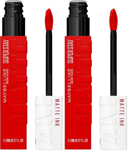 Maybelline New York Super Stay Matte Ink Flüssiger Lippenstift für 16H Halt, Mattes Finish, Kussecht & Wischfest ohne Abfärben, Hochpigmentierte Farbe, Nuance: 118 Dancer, 5ml (Packung mit 2)
