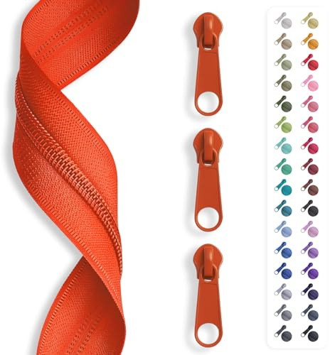 5m Reißverschluss endlos, Spirale 5mm + 10 Schieber/Zipper 27 Farben, Meterware (Orange)