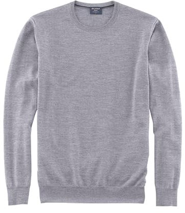 OLYMP Herren Pullover Rundhals Casual.Strick,Single Jersey,Regular fit,Silbergrau 63,S