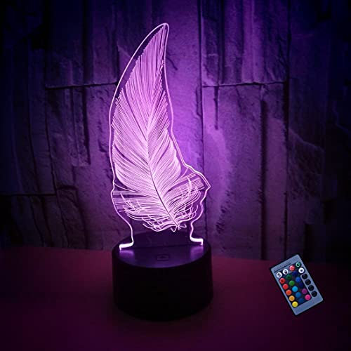 YTDZLTD Optische Täuschung 3D Feder Nacht Licht 16 Farben Andern Sich Fernbedienung USB-Strom Touch Schalter Dekor Lampe LED Lampe Tisch Kinder Brithday weihnachten Geschenk