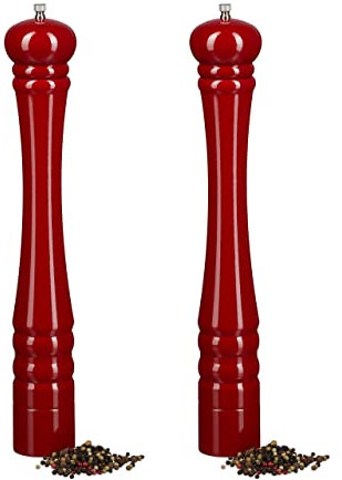 2 x Pfeffermühle Holz, Keramikmahlwerk, groß, klassisches Design, Gewürzmühle, HxBxT: 40 x 6 x 6 cm, rot