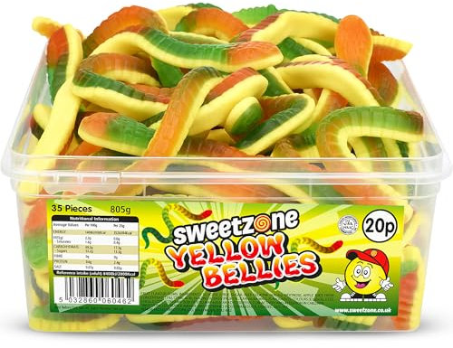 Sweetzone Yellow Bellies Giant Snake Sweets, Halal Gummy Sweets, Bulk Candy Tub, Retro Chewy Gummy Wine Gums, Sweet Box for Sharing, 805g, Fun Bulk Candy for Parties, Events, and Sweet Enthusiasts