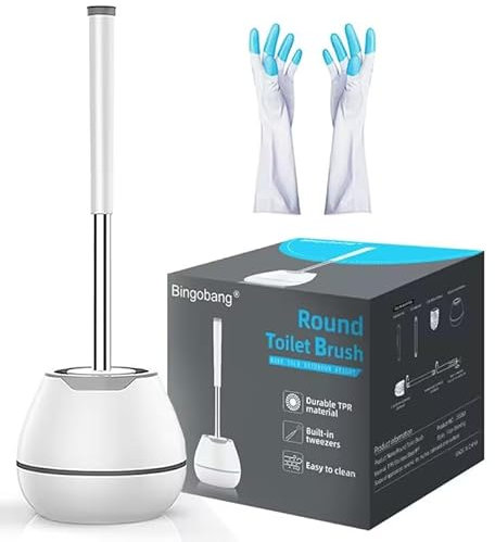 Bingobang Toilet Brush and Holder,Stainless Steel Lid Handle,Silicone Deep Cleaner Toilet Brushes with Quick Drying Holder Set for Bathroom Toilet(Orange)