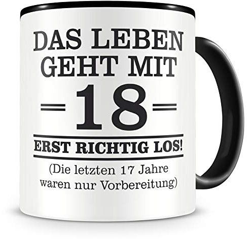 Samunshi® Tasse mit Spruch witzige Geschenke zum 18 Geburtstag Mann Frau Oma Opa Geburtstag Geschenkideen zum 18 Geburtstag schwarz