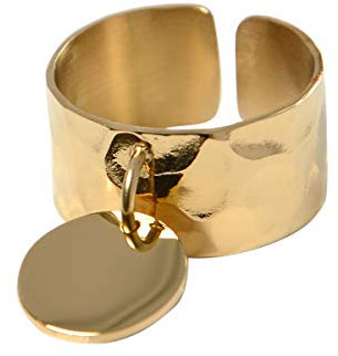 Paloma Bijoux Bague Ajustable en Acier Inoxydable 316L Tendance été 2019 pour Femme - Finition Martelé (Jaune, Acier Chirurgical 316L)