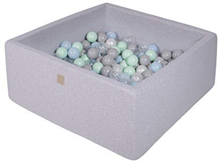 MEOWBABY Piscina de Bolas 90X90X40cm/200 Bolas ∅ 7Cm Piscina de Bolas El Cuadrada Certificada para Niños Hecha en EU Gris Claro: Blanco Perla/Gris/Transparente/Menta/Azul Bebé
