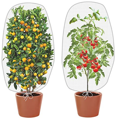 Purple Star 2 Packs Insect Bird Barrier Netting Mesh with Drawstring-47 x55 Inch Garden Bug Netting Plant Cover for Protect Plant Fruits Flower