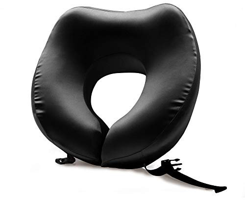 THXSILK Reisekissen Flugzeug mit abnehmbarem Kissenbezug aus Seide, Ideal für Reise Büro und Haus Nackenkissen mit stützenender Funktion Nackenhörnchen Weiches Nackstützenkissen (Schwarz)