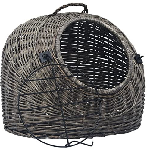 vidaXL Katzen-Transportkorb Grau 50×42×40 cm Natürliche Weide