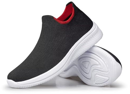 vibdiv Zapatos Planos Caminar Mujer Zapatillas Casual Zapatos Diarios sin Cordones Ligeros Cómodos Negro Blanco Rojo 39