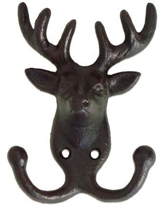 Dio Wandhaken Hirsch Gusseisen 12,5x9,5 mit 2 Haken Wandhaken Gaderobenhaken Metall