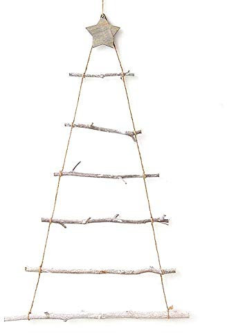 HTYG Escalera de Navidad - Decoración de Pared de Madera Iluminada con Estrella (sin luz LED)
