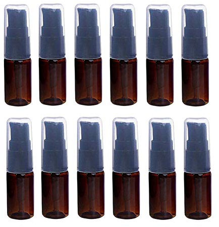 12Pcs 10ml/0.34oz Brown Lotion Pump Bottle with Black Press Pump Head Empty Refillable Makeup Cosmetic Toiletries Liquid Container Dispenser for Emulsion Body Wash Shampoo