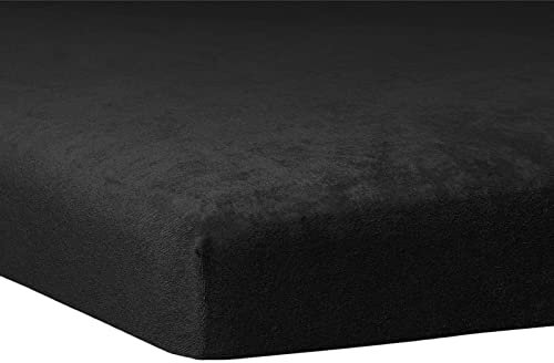 TRAUMSCHLAF weiches, elastisches Flausch Biber Boxspring Topper Spannbettlaken mit Rundumgummi, Größen 90x190 cm - 100x200 cm, schwarz