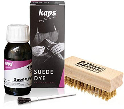 Langlauf Schuhbedarf KAPS Wildlederfarbe mit Nubuk Messingbürste - Nubukfarbe Rauleder Suede Dye (dunkelbraun/106) Set