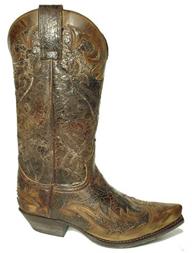 Sendra Boots 9669 Cuervo Marrone Donna Uomo Cowboy Western Unisex Stivali Punta Punta Tacco Inclinato Look Vintage Vera Pelle Taglia 41