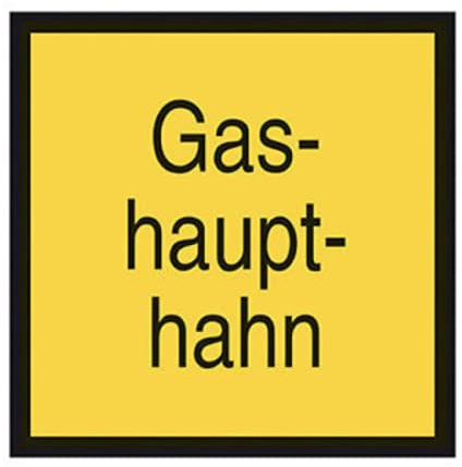 Schild Gashaupthahn Folie selbstklebend 200x200 mm Gasleitung