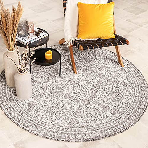 FRAAI | Home & Living In- & Outdoor Teppich Rund - Summer Oriental Hellgrau - Wetterfest - Polypropylen - Flachgewebe - Balkon, Garten/Terrasse - Terrasse - Rug