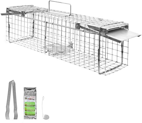 Petigi Lebendfalle zum Fangen und Umsiedeln von Marder, Katze, Biber, Fuchs, Kastenfalle aus Edelstahl, Marderfalle zur Tierabwehr, Ausführung: Modell 27 (65 x 17 x 20 cm)
